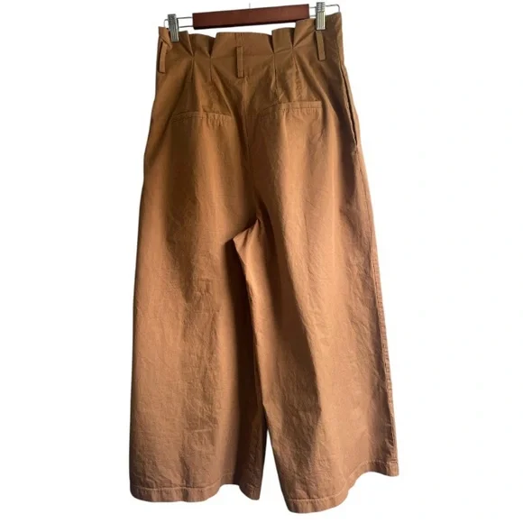 Anthropologie Exquise Copper Wide Leg Pleated Palazzo Pants Cotton Pockets M